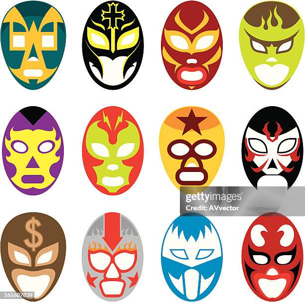 ilustraciones, imágenes clip art, dibujos animados e iconos de stock de máscara mexicana - wrestling