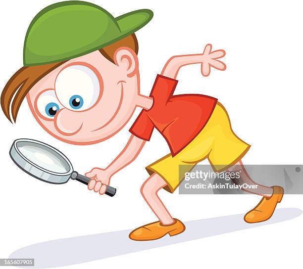 detective boy - child looking for something stock illustrations