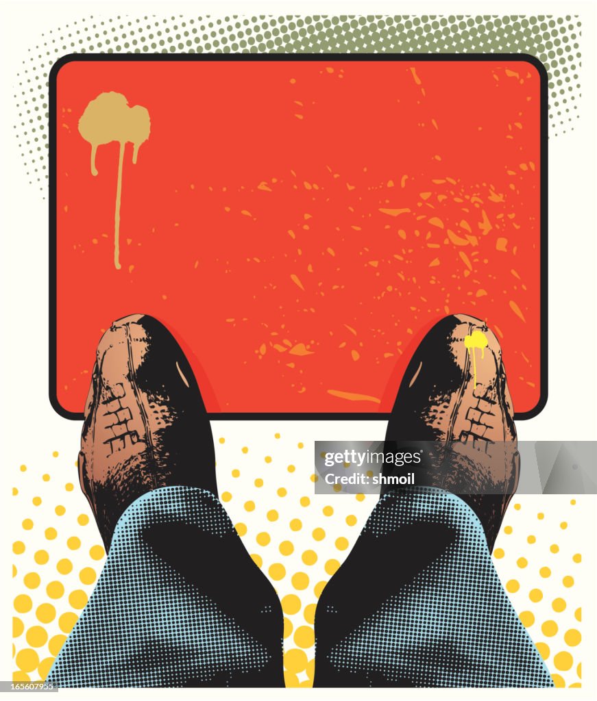Retro placard with halftone pattern.