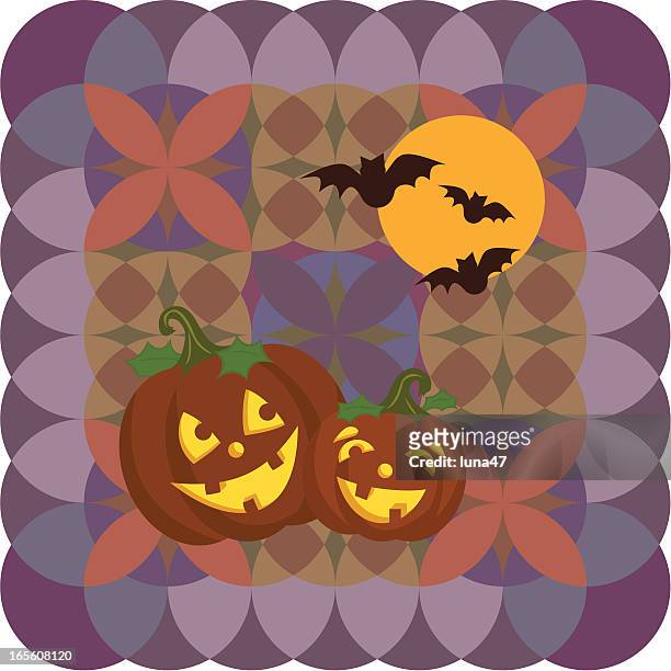 gemütliche köstlichen halloween steppdecke - harvest moon stock-grafiken, -clipart, -cartoons und -symbole