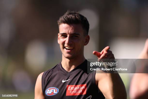 Nick Daicos of the Magpies is seen during a Collingwood Magpies training and media session at AIA Vitality Centre on September 03, 2023 in Melbourne,...