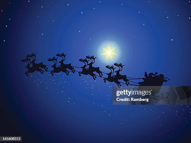 santas sleigh - christmas star sky stock illustrations