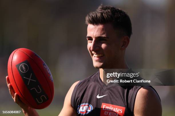 Nick Daicos of the Magpies is seen during a Collingwood Magpies training and media session at AIA Vitality Centre on September 03, 2023 in Melbourne,...