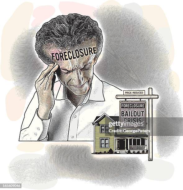 foreclosure headache - foreclosure stock illustrations