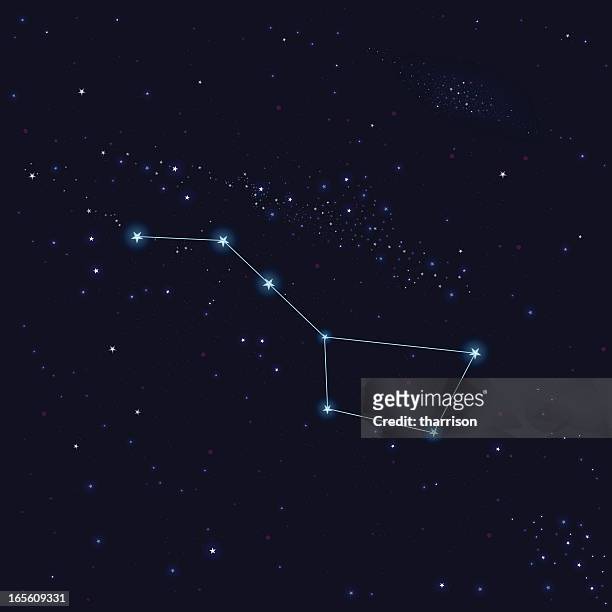 stockillustraties, clipart, cartoons en iconen met the big dipper constellation in the night sky - blue sky