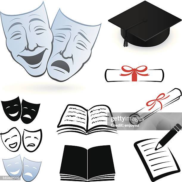 drama icons - graduation mask stock illustrations