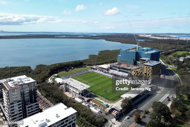 An aerial view prior to the round 27 NRL match between Cronulla Sharks and Canberra Raiders at PointsBet Stadium on September 03, 2023 in Sydney,...
