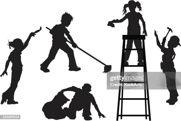 kids helping - sanitation worker stock illustrations