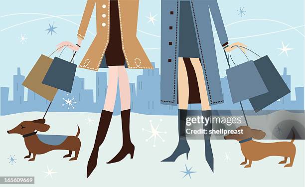 holiday shopping - dachshund christmas stock illustrations