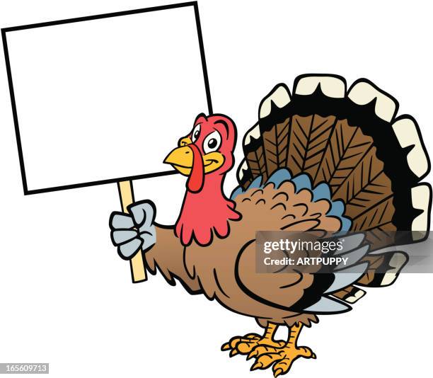 stockillustraties, clipart, cartoons en iconen met turkey holding sign - kalkoen