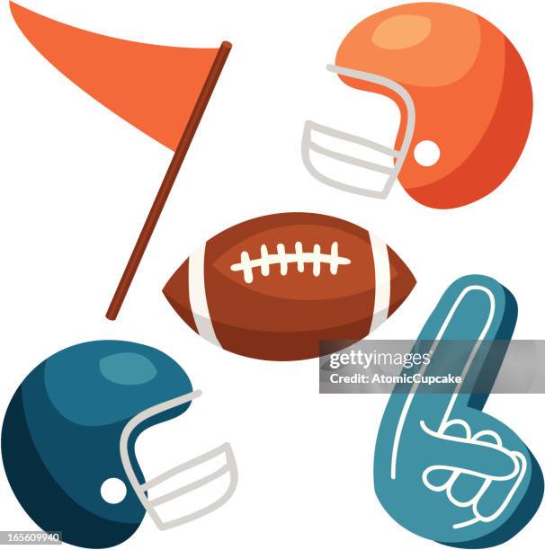 vektorgrafiken: helme, ball, schaum finger, wimpel - american football ball stock-grafiken, -clipart, -cartoons und -symbole