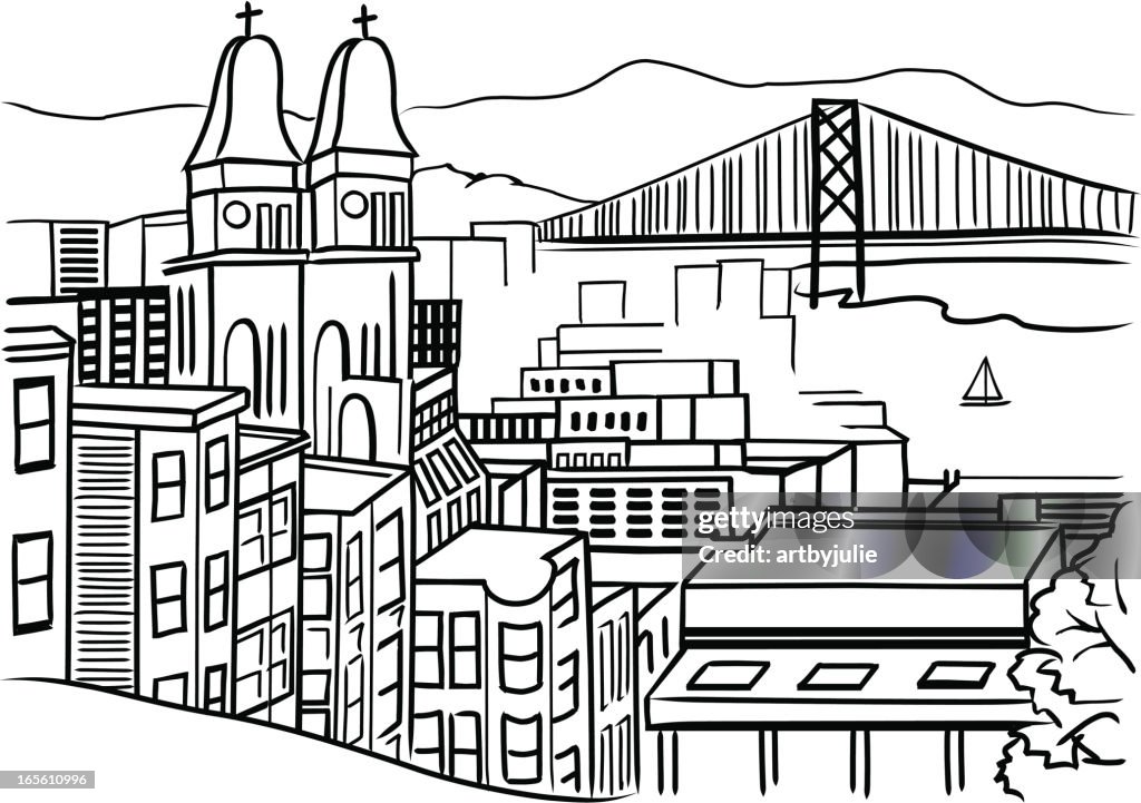 Line art drawing of San Francisco