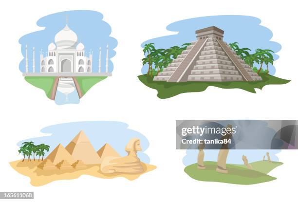 stockillustraties, clipart, cartoons en iconen met world most famous sites 1 - moai beeld paaseiland