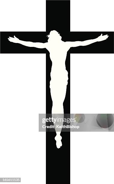 stockillustraties, clipart, cartoons en iconen met cross with jesus christ cristian religion silhouette - religieus kruis