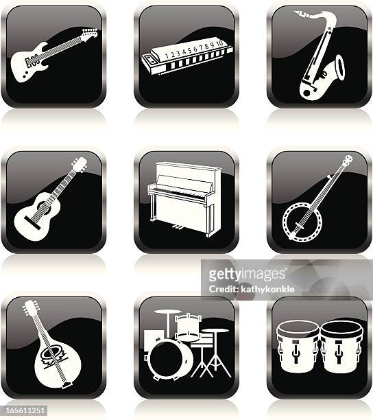 musical instruments square icon - harmonica stock illustrations