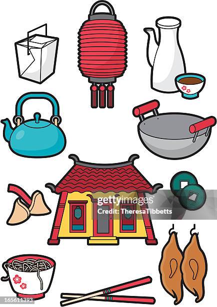 illustrations, cliparts, dessins animés et icônes de icônes de la cuisine chinoise - chinese noodles