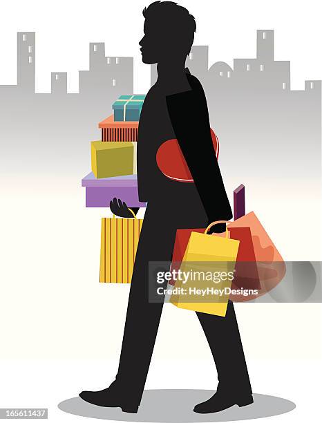 ilustraciones, imágenes clip art, dibujos animados e iconos de stock de hombre de compras - tienda de regalos