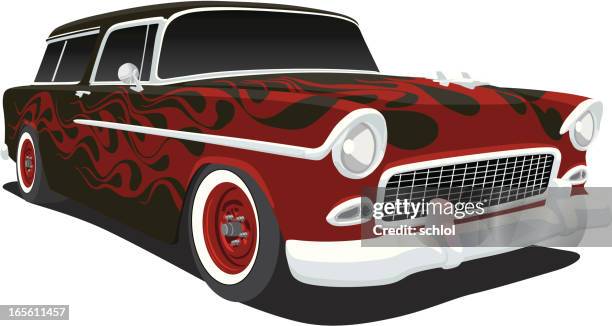 chevrolet nomad 1955 - vehicle hood stock illustrations