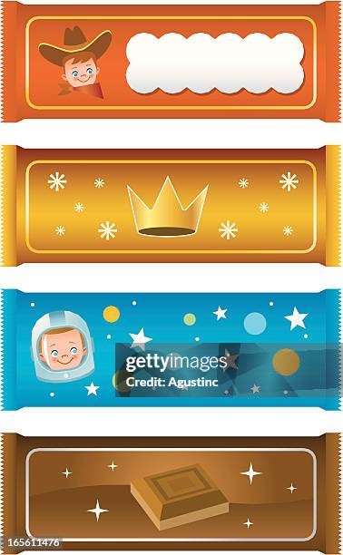 four different illustrations of candy bars - candy bar stock illustrations