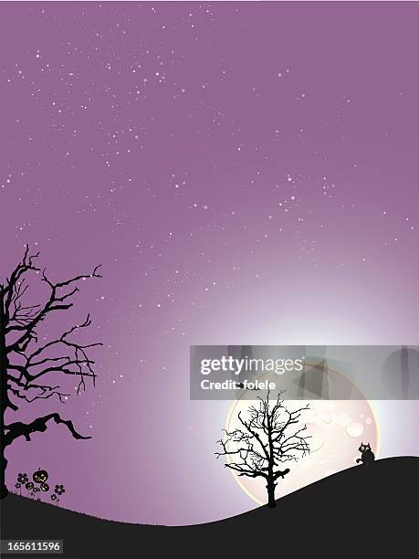 cat in a purple night - full moon background stock illustrations