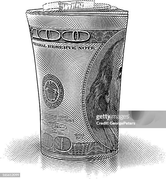 ilustraciones, imágenes clip art, dibujos animados e iconos de stock de rollo de $100 dollar bills - sombreado de líneas entrecruzadas