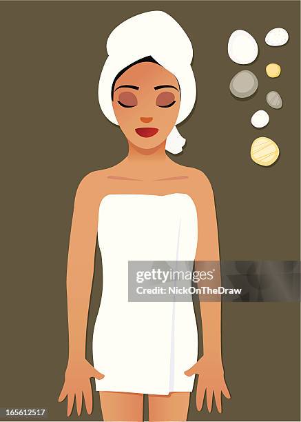 stockillustraties, clipart, cartoons en iconen met woman having a relaxing spa treatment - towel