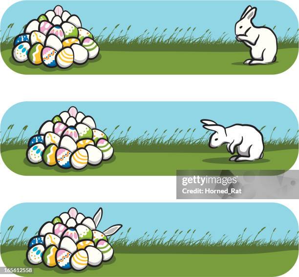 bunny with all the eggs - painted easter eggs stock illustrations