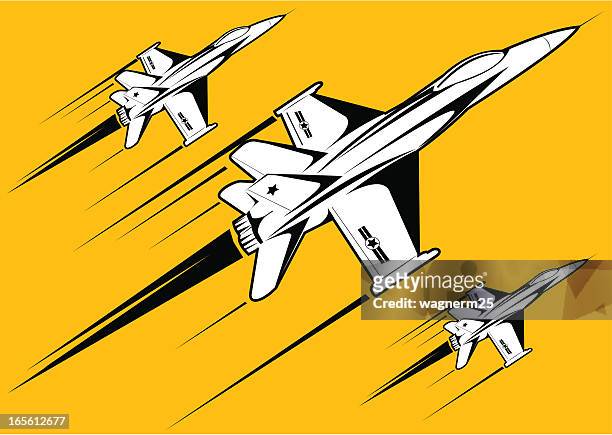 illustrations, cliparts, dessins animés et icônes de f18 blanc sur fond jaune - avion militaire