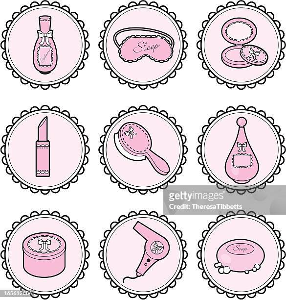 girly beauty icons - powder compact stock illustrations