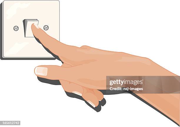 turning off light switch, saving enery - switch on stock illustrations