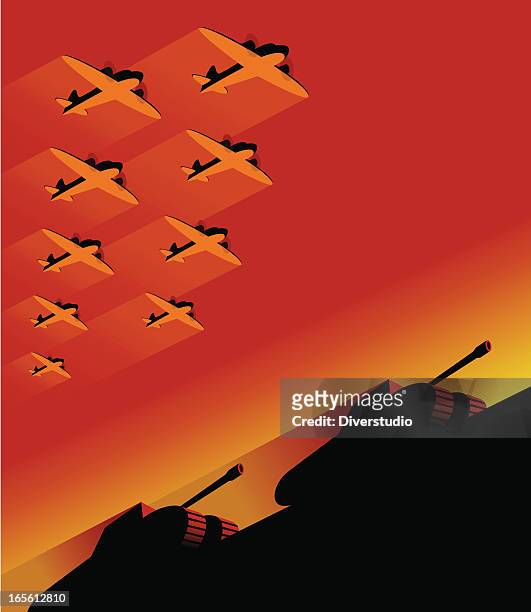 9 planes in the sky on mechanized army - war 幅插畫檔、美工圖案、卡通及圖標