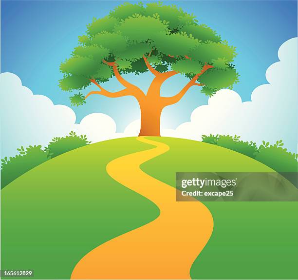 road to hilltop - hill stock illustrations