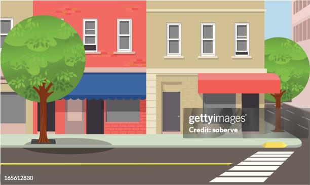 ort straße ecke - stadtzentrum stock-grafiken, -clipart, -cartoons und -symbole
