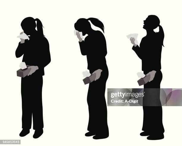 sneezing vector silhouette - facial tissue stock illustrations