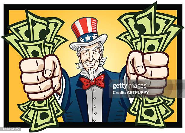 uncle sam holding cash - uncle sam stock illustrations