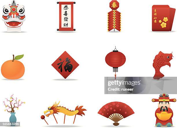 illustrazioni stock, clip art, cartoni animati e icone di tendenza di capodanno cinese icone/premium serie opaco - chinese new year vector