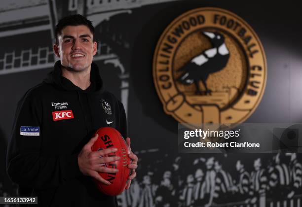 Brayden Maynard of the Magpies poses during a Collingwood Magpies training and media session at AIA Vitality Centre on September 03, 2023 in...