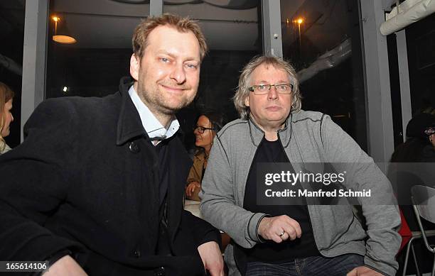 Actor Alexander Jagsch and producer Danny Krausz attend the 'Deine Schoenheit Ist Nichts Wert' premiere after party at Badeschiff on April 4, 2013 in...