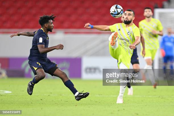 Naïm Sliti of Al Ahli clears the ball during the Qatar Stars League match between Al Ahli and Al Gharafa at Al Thumama Stadium on September 01, 2023...