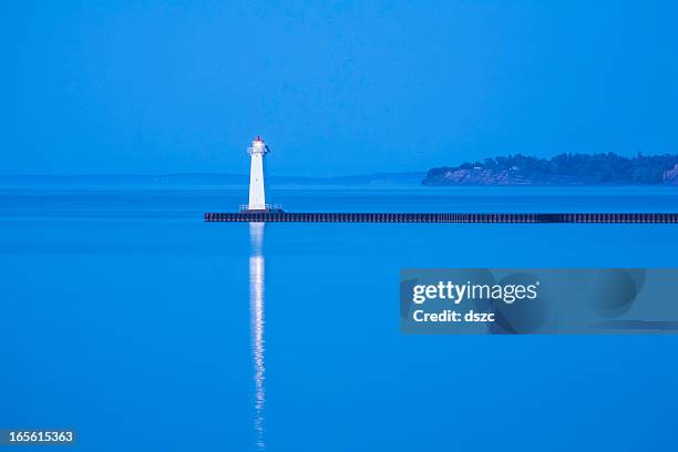 sodus point pierhead lighthouse, ny, lake ontario, blue etheral - lake ontario stock pictures, royalty-free photos & images