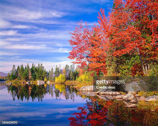 peaceful colorful autumn fall foliage jericho lake, new england - september stock pictures, royalty-free photos & images