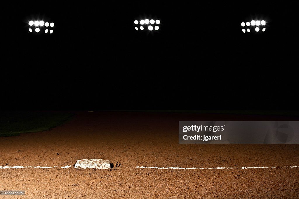 Baseball diamond at night