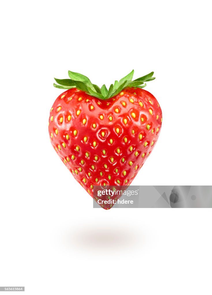 A strawberry in the shape of a heart