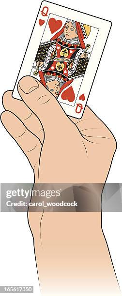 stockillustraties, clipart, cartoons en iconen met hand and queen of hearts - hartenvrouw