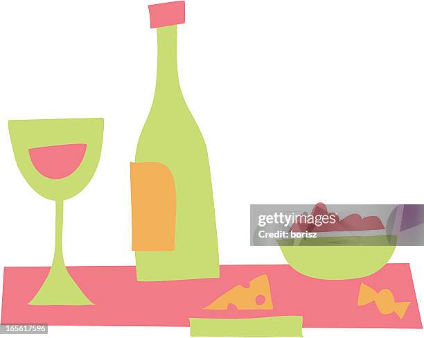 wine & cheese - dinner for two stock illustrations