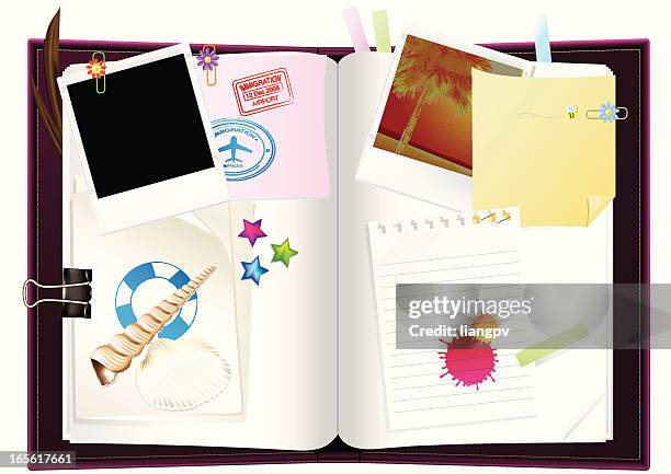 stockillustraties, clipart, cartoons en iconen met diary or travelogue - picture magazine