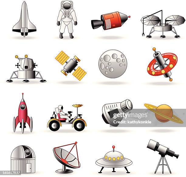 space exploration icons cartoon - moon phases white background stock illustrations