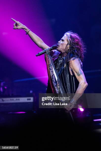 Steven Tyler of Aerosmith performs live on stage at the Wells Fargo Center on September 02, 2023 in Philadelphia, Pennsylvania.