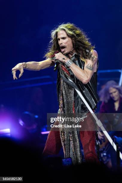 Steven Tyler of Aerosmith performs live on stage at the Wells Fargo Center on September 02, 2023 in Philadelphia, Pennsylvania.