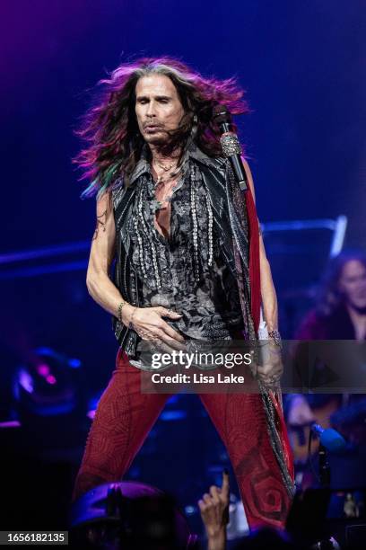 Steven Tyler of Aerosmith performs live on stage at the Wells Fargo Center on September 02, 2023 in Philadelphia, Pennsylvania.